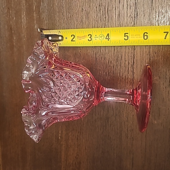 Vintage Mid Century Fenton Colonial Pink Pineapple Ruffled Compote Dish - Picture 4 of 10